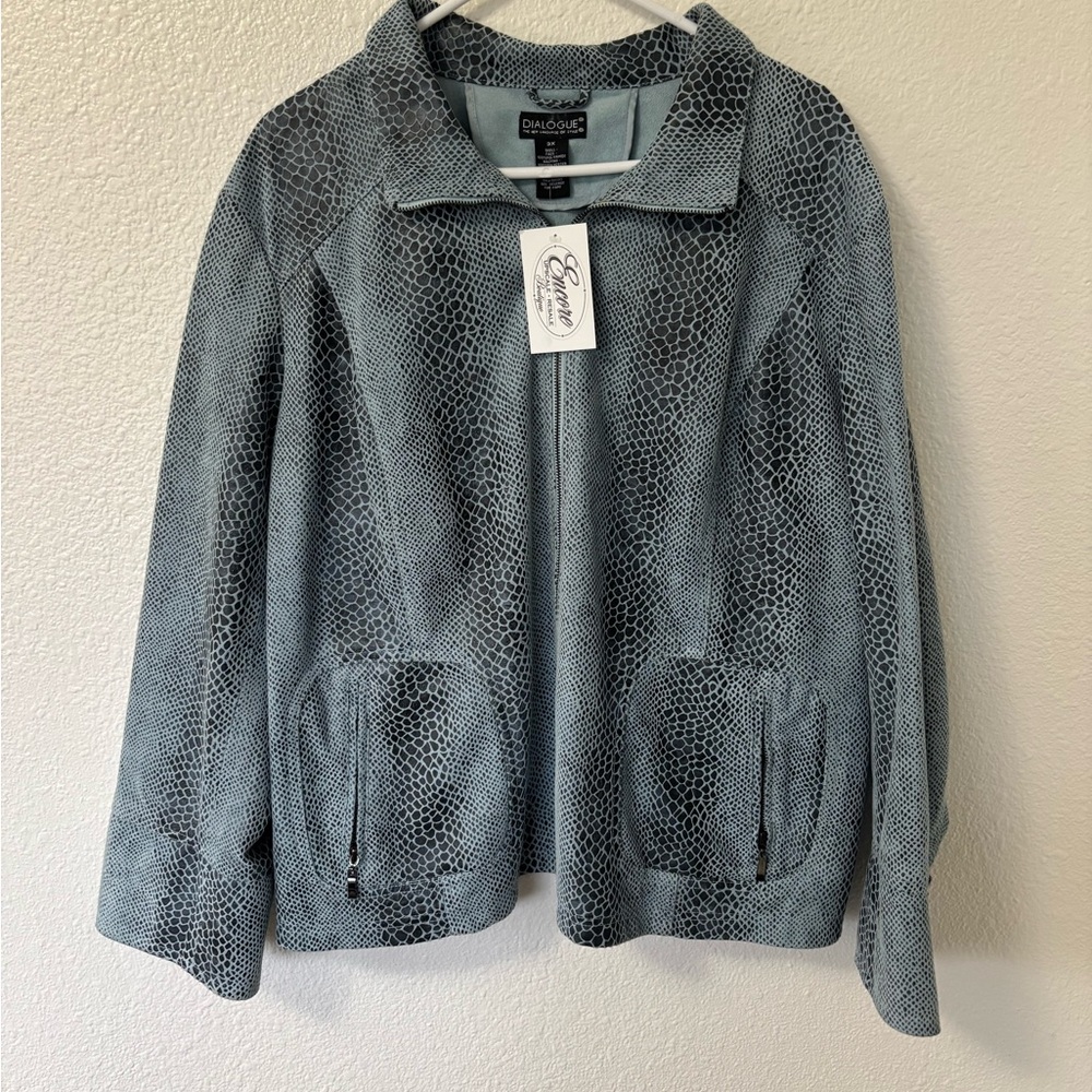 Dialogue Light Blue Snake-Print Zip Jacket